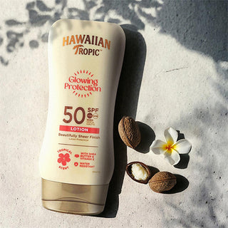 Hawaiian Tropic Glowing Protection SPF 50 Sunscreen Lotion - UVA/UVB, Vegan & Cruelty-Free, Moisturizing - 6.09 fl oz Hawaiian Tropic SPF 50 Sunscreen - Vegan UVA/UVB Protection sunscreen lotion, SPF 50 sunscreen, Hawaiian Tropic sunscreen, vegan sunscreen, cruelty-free sunscreen, UVA UVB protection, water resistant sunscreen, sun protection lotion, sunscreen with shea butter, glowing skin sunscreen, sun protection, moisturizing sunscreen, vegan, cruelty-free, sun damage prevention, anti-aging, skincare, be