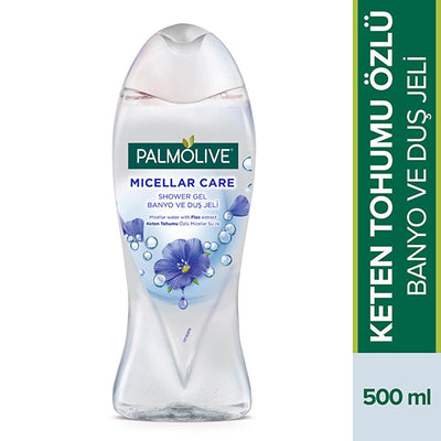 Palmolive Micellar Care Bath & Shower Gel: Gentle, Natural Body Wash for Daily Moisturizing & Sensitive Skin - Flaxseed 