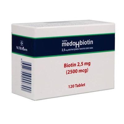 MedoHbiotin Biotin Supplement 2.5mg - 120 Tablets for Hair, Skin, and Nail Health