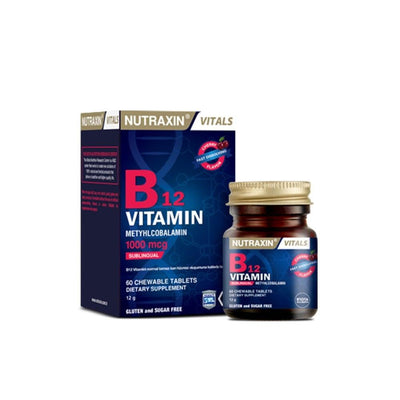 Nutraxin Vitamin B12 Supplement 1000 mcg - Methylcobalamin Sublingual Tablets for Vegans & Vegetarians, 60 Count