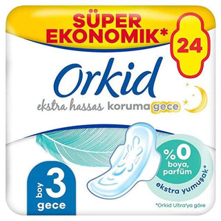 Orkid Extra Sensitive Protection Night Pads: Fragrance & Dye-Free, Comfort & Leak-Proof Security for Sensitive Skin - 4 Packs of 24 Orkid Sensitive Night Pads: Fragrance-Free Comfort & Protection fragrance-free pads, sensitive skin sanitary pads, nighttime menstrual pads, dye-free feminine pads, extra sensitive protection pads, Orkid pads, menstrual pads for sensitive skin, hypoallergenic sanitary pads, unscented sanitary napkins, nighttime protection pads, feminine hygiene, menstrual care, sensitive skin, 