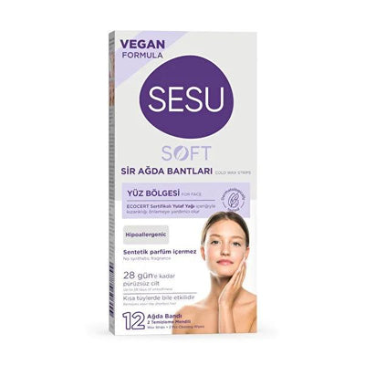 Sesu Facial Wax Strips 12-Count: Gentle, Hypoallergenic Hair Removal for Face, Long-Lasting Smoothness with Oat Oil for 