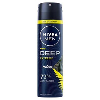 Nivea Men Deep Extreme Deodorant Spray for Men - Long Lasting Anti-Perspirant Protection, Activated Carbon, 72 Hours Freshness Nivea Men Deep Extreme Deodorant Spray - 72 Hours Protection Nivea Men Deodorant, Deodorant Spray for Men, Long-lasting Anti-perspirant, Activated Carbon Deodorant, Dermatologically Tested Deodorant, Men's Grooming, Personal Care, Anti-Perspirant Deodorant, Men's Hygiene, Sports Deodorant, Daily Use Deodorant