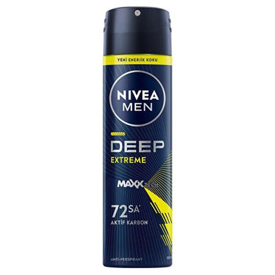 Nivea Men Deep Extreme Deodorant Spray for Men - Long Lasting Anti-Perspirant Protection, Activated Carbon, 72 Hours Fre