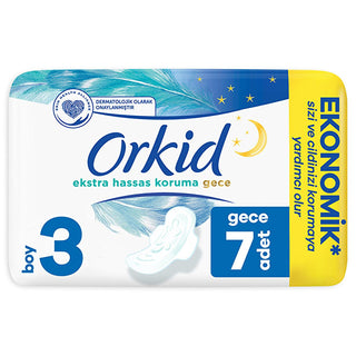 Orkid Extra Sensitive Nighttime Sanitary Pads: Fragrance & Dye-Free, Ultra Soft Maxi Pads for Women with Sensitive Skin - Night Protection (Size 3), 7-Count Orkid Sensitive Night Pads: Fragrance-Free for Sensitive Skin fragrance free pads, dye free sanitary pads, sensitive skin menstrual pads, nighttime sanitary pads, Orkid sanitary pads, extra sensitive hygiene pads, hypoallergenic sanitary pads, sanitary pads for women, menstrual pads, maxi pads, feminine hygiene, sensitive skin, menstrual products, perio