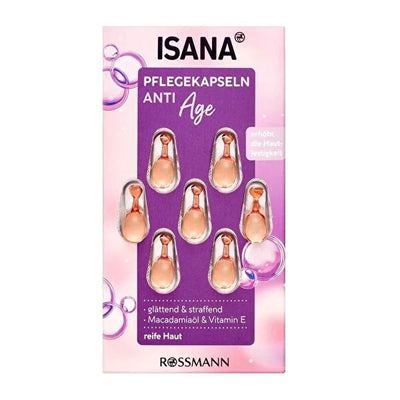 Isana Anti-Aging Facial Serum Capsules: Reduce Wrinkles & Protect from UV Damage with Macadamia, Jojoba Oil & Vitamin E