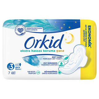 Orkid Extra Sensitive Nighttime Sanitary Pads: Fragrance & Dye-Free, Ultra Soft Maxi Pads for Women with Sensitive Skin - Night Protection (Size 3), 7-Count Orkid Sensitive Night Pads: Fragrance-Free for Sensitive Skin fragrance free pads, dye free sanitary pads, sensitive skin menstrual pads, nighttime sanitary pads, Orkid sanitary pads, extra sensitive hygiene pads, hypoallergenic sanitary pads, sanitary pads for women, menstrual pads, maxi pads, feminine hygiene, sensitive skin, menstrual products, perio