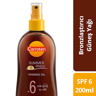 Carroten Summer Dreams: Deep Tanning SPF 6 Oil Spray - Vegan, UVB/UVA/IRA Protection, Tanning Accelerator, Coconut Scent - Bronzing & Moisturizing Carroten Tanning Oil SPF 6: Deep Tan, UVB/UVA Protection tanning oil, bronzing spray, sun tan lotion, vegan tanning oil, tanning accelerator, SPF 6 tanning oil, coconut scented tanning oil, water resistant tanning spray, UV protection tanning oil, sunscreen for tanning, tanning, SPF 6, coconut scent, water resistant, vegan, vegan tanning, cruelty-free tanning, su
