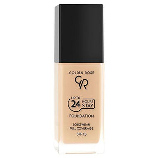Golden Rose 24 Hours Stay Foundation Makeup - Long-Lasting, High Coverage, SPF 15 Golden Rose Long-Lasting Foundation Makeup - SPF 15, High Coverage long-lasting foundation, high coverage makeup, semi-matte finish foundation, SPF 15 foundation, Vitamin E foundation, Avocado Oil makeup, Golden Rose, foundation makeup, cosmetics, skincare benefits, beauty products, makeup essentials, daily wear makeup, special occasion makeup