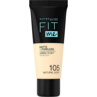 Maybelline Fit Me Matte + Poreless Liquid Foundation - 105 Natural Ivory: Oil Control, Minimizes Pores, Natural Finish Maybelline Fit Me Foundation - Matte, Poreless, Natural Ivory Maybelline Fit Me foundation, matte foundation, poreless foundation, natural ivory foundation, oil control foundation, long lasting foundation, Maybelline foundation 105, foundation for oily skin, foundation for large pores, foundation, liquid foundation, matte finish, pore minimizing, natural look, oily skin, combination skin, f