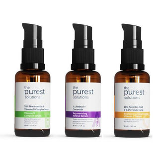 The Purest Solutions: Vitamin Skincare Set - B Complex, Retinol & Vitamin C Serums - Hydrate, Anti-Age & Brighten Skin for Radiant Complexion The Purest Solutions Vitamin Set: Brighten, Hydrate & Anti-Age Vitamin skincare set, Niacinamide serum, Retinol serum, Vitamin C serum, Anti-aging serum, Skin brightening serum, Hyaluronic acid serum, Skin rejuvenation, Uneven skin tone treatment, The Purest Solutions, skincare, vitamins, B Complex, retinol, ascorbic acid, ferulic acid, hydration, redness reduction, f
