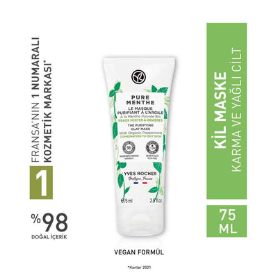 Kil Maske - Karma ve Yağlı Cilt /Pure Menthe Clay Mask for Mixed/Oily Skin with Organic Medicinal Mint