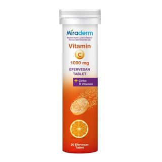 Miraderm Vitamin C Effervescent Tablets - Immune System Support, 20 Count Miraderm Vitamin C Effervescent Tablets - Boost Immunity Vitamin C supplement, Effervescent tablets, Dietary supplement, Immune system support, Zinc and Vitamin D supplement, Health supplements, Orange flavor, Easy-to-consume vitamins, Health-conscious, Wellness products, Nutrition supplements