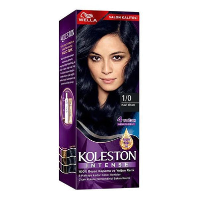 Koleston Intense Blue Black Hair Dye 1/0: Permanent Color, 100% Gray Coverage, Argan Oil-Infused Conditioner for Intense