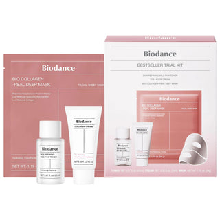 Biodance Skincare Trial Kit - Gentle Exfoliation, Skin Smoothing, and Pore Perfecting for Dewy, Glowing Skin Biodance Skincare Trial Kit - Gentle Exfoliation & Smoothing Skincare trial kit, Biodance skincare, Gentle exfoliation, Skin smoothing, Pore perfecting, Collagen skincare products, Skincare sets, Value sets, Travel skincare, Normal skin, Dry skin, Combination skin, Oily skin, Fine lines and wrinkles, Pores, Dryness, Dewy skin, Glowing skin