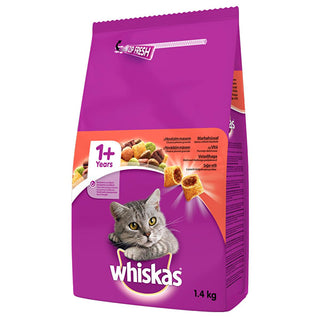Whiskas Dry Cat Food - Crunchy Outside, Soft Inside, 1.4 kg - Balanced Adult Cat Nutrition with Dental Care