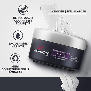 Wella Wellaflex Men's Dynamic Texture Matte Hair Paste - Ultra Strong Hold, Vegan Hair Wax for Long-Lasting Texturized Styles Wella Men's Matte Hair Paste: Strong Hold, Vegan - Texturized Style men's hair paste, matte hair wax, strong hold hair styling, vegan hair wax, texturizing hair paste, long lasting hair hold, non-sticky hair wax, men's hair styling products, hair paste, hair wax, matte finish, strong hold, vegan, caffeine, men's grooming, hair styling, texturized hair, natural look, long-lasting styl