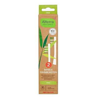 Alterra Bamboo Toothbrush Double Pack Medium - Eco-Friendly Vegan Oral Care Alterra Bamboo Toothbrush - Eco-Friendly Oral Care Solution bamboo toothbrush, vegan toothbrush, eco-friendly oral care, natural toothbrush, sustainable dental hygiene, oral care, dental hygiene, eco-friendly, vegan, sustainable, natural, cruelty-free, green living, sustainable living, healthy gums, effective cleaning, medium hardness, double pack, bamboo handle, hazelnut oil bristles