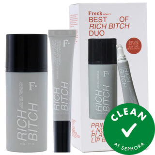 Rich Bitch: Hydrating Primer & Nourishing Lip Balm Set - For Dewy Complexion, Cruelty-Free, Plant-Based Beauty Rich Bitch Primer & Lip Balm: Hydrating, Dewy Skin - Cruelty-Free Rich Bitch Primer, Rich Bitch Lip Balm, Hydrating primer, Nourishing lip balm, Dewy complexion, Cruelty-free cosmetics, Gluten-free skincare, Plant-based beauty, Hydrating skincare set, Cream to oil primer, cosmetics set, makeup, skincare, beauty, plant derived ingredients, dry skin, chapped lips, gifts for her, clean beauty, natural