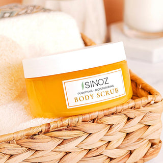 Sinoz Gold Aura Body Scrub - Exfoliating Sea Salt Scrub for Smooth, Moisturizing Skin - Natural Oils & Vitamin E Sinoz Body Scrub: Exfoliate & Moisturize for Smooth Skin body scrub, exfoliating scrub, moisturizing body scrub, sea salt scrub, natural body scrub, Sinoz body peeling, Gold Aura body scrub, body scrub for smooth skin, body exfoliant, skin exfoliation, moisturizing scrub, tea tree oil scrub, coconut oil scrub, cucumber seed oil, vitamin E, glycerin, gold aura scent, smooth skin, radiant skin, dry