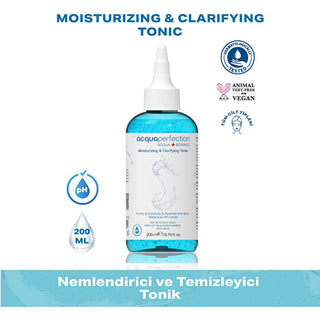 Acqua Perfection Moisturizing Toner bottle 200 ml, Natural ingredients in Acqua Perfection Clarifying Toner, Close-up of Acqua Perfection Toner with soothing texture Acqua Perfection Moisturizing & Clarifying Toner - Gentle Cleansing and Hydrating for All Skin Types | 6.76 fl. oz. Acqua Perfection Moisturizing Toner - 200 ml acqua-perfection, moisturizing-toner, clarifying-toner, skincare, hydration, all-skin-types, anti-aging, gentle-cleansing, toner-200ml, ai-generated