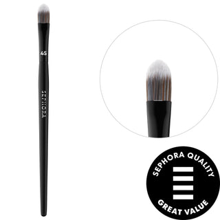 PRO Concealer Brush #45: Precise, Flawless Blemish & Under Eye Coverage with Vegan Synthetic Bristles PRO Concealer Brush - Vegan, Precise Blemish Coverage concealer brush, flat concealer brush, vegan makeup brush, blemish cover brush, under eye concealer brush, precise concealer application, synthetic concealer brush, cruelty-free makeup brush, concealer, makeup brush, vegan brush, blemish cover, under eye concealer, precise application, synthetic brush, cruelty-free brush, makeup, beauty, cosmetics, face 