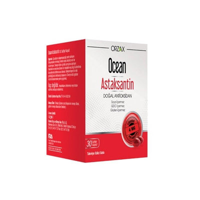 Orzax Ocean Astaksantin 30 Softgel Capsule - Natural Antioxidant Supplement for Overall Wellness