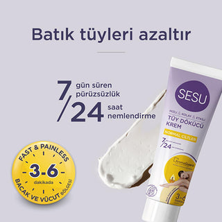 Sesu Hair Removal Cream for Normal Skin - 3.38 fl oz, Dermatologically Tested, Vitamin E & Bisabolol Enriched Sesu Hair Removal Cream - Dermatologically Tested & Moisturizing hair removal cream, depilatory cream, sensitive skin hair removal, dermatologically tested hair removal, moisturizing hair removal cream, quick hair removal, Vitamin E hair removal cream, Bisabolol hair removal cream, normal skin hair removal, body care, skincare, personal care, beauty products, smooth skin, hair-free, grooming essenti