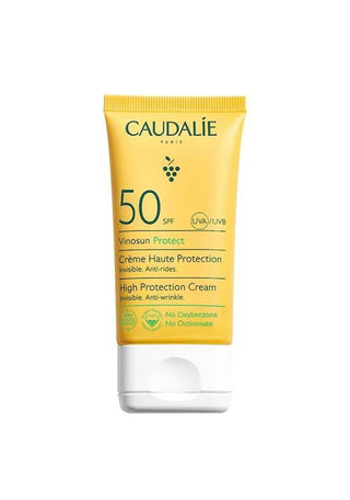 Caudalie Vinosun Protect High Protection Cream SPF 50+ - Eco-Friendly, Vegan, Non-Greasy Sunscreen for Daily Use