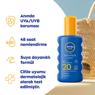 Nivea Sun SPF20 High Sun Protection & Moisturizing Body Spray: UVA/UVB Defense, 48-Hour Hydration - Water Resistant, Non-Greasy Formula Nivea SPF20 Sunscreen Spray: UVA/UVB Protection & Moisturizing Sunscreen spray, SPF20 sunscreen, UVA UVB protection, Moisturizing sunscreen, Water resistant sunscreen, Nivea sunscreen, High sun protection, Body sunscreen, Sun protection spray, Non-greasy sunscreen, Sunscreen, SPF 20, UVA protection, UVB protection, Moisturizing, Hydrating, Water resistant, Non-greasy, Body 