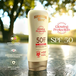 Hawaiian Tropic Glowing Protection SPF 50 Sunscreen Lotion - UVA/UVB, Vegan & Cruelty-Free, Moisturizing - 6.09 fl oz Hawaiian Tropic SPF 50 Sunscreen - Vegan UVA/UVB Protection sunscreen lotion, SPF 50 sunscreen, Hawaiian Tropic sunscreen, vegan sunscreen, cruelty-free sunscreen, UVA UVB protection, water resistant sunscreen, sun protection lotion, sunscreen with shea butter, glowing skin sunscreen, sun protection, moisturizing sunscreen, vegan, cruelty-free, sun damage prevention, anti-aging, skincare, be