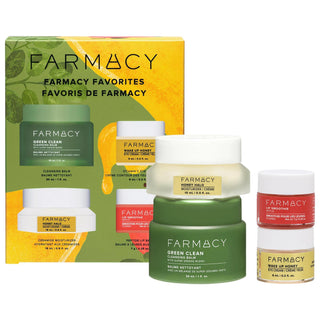 Farmacy Favorites Skincare Set: Remove Makeup, Brighten Dark Circles, Hydrate Skin - Includes Cleansing Balm, Moisturizer, Eye Cream and Lip Smoothie Farmacy Skincare Set: Remove Makeup & Hydrate | Brighten Skin skincare set, makeup removing cleansing balm, ultra-hydrating ceramide moisturizer, brightening eye cream, peptide lip smoothie, cruelty-free skincare, anti-aging skincare, hydrating skincare, vitamin C skincare, Farmacy skincare, makeup remover, cleansing balm, ceramide moisturizer, eye cream, lip 