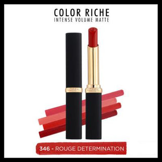 L'Oreal Paris Color Riche Intense Volume Matte Lipstick - 346 Rouge Determination -  Volumizing, Hydrating Red Matte Lipstick L'Oreal Paris Matte Lipstick - Volumizing & Hydrating - Rouge 346 matte lipstick, volumizing lipstick, hyaluronic acid lipstick, red matte lipstick, Loreal lipstick, fuller lips lipstick, long lasting matte lipstick, rouge lipstick, 346 Rouge Determination, lipstick, matte finish, volumizing effect, hydrating lipstick, intense color, lip color, makeup, beauty, cosmetics, lip enhancem