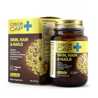 CeceCap Skin, Hair & Nails Supplement - 90 Capsules, Collagen, Hyaluronic Acid, Multivitamin CeceCap Skin, Hair & Nails Supplement - 90 Capsules Skin Health Supplement, Hair and Nail Care, Dietary Supplement, Collagen Supplement, Hyaluronic Acid Capsules, Multivitamin and Mineral Supplement, Nutritional Support for Skin, Hair, and Nails, Beauty Supplement, Wellness Product, Anti-Aging, Skin Care, Hair Growth, Nail Health, Supplement for Women, Supplement for Men