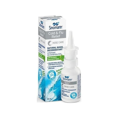 Sinomarin Cold & Flu Relief Nasal Spray - Natural Hypertonic Seawater Decongestant for Adults & Children - 30ml