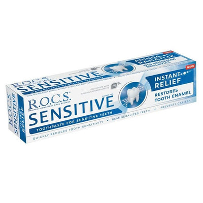 ROCS Sensitive Instant Relief Toothpaste for Sensitive Teeth - Gentle, Fluoride-Free, 2.54 fl oz