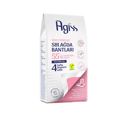 Agiss Wax Strips Economy Pack (55 Count) - For Face, Body, Bikini - Long Lasting Hair Removal, Suitable for All Skin Typ