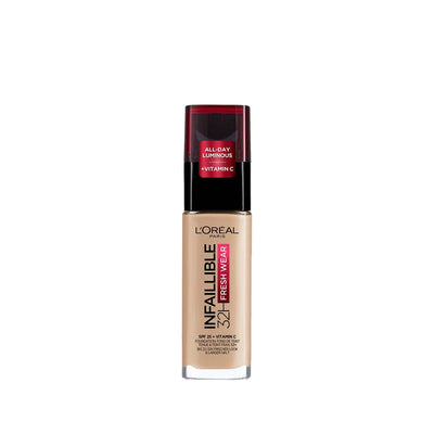 L'Oreal Paris Infaillible 32H Fresh Wear Foundation - Long Lasting Vitamin C Makeup (Shade 120 Golden Vanilla)