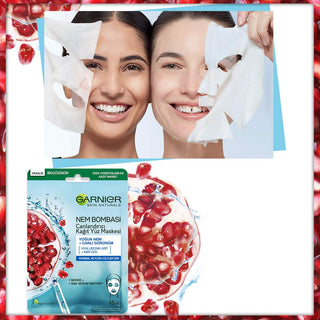 Garnier Moisturizing Face Mask with Pomegranate Extract & Hyaluronic Acid for Normal to Dry Skin - Intensive Hydration & Radiant Skin Garnier Moisturizing Face Mask - Hydrate & Radiate face mask, moisturizing face mask, sheet mask, Garnier face mask, pomegranate extract face mask, hyaluronic acid face mask, skincare, hydration, dry skin, normal skin, radiant skin, intensive hydration, skincare routine, beauty products, Garnier skincare, natural ingredients, skincare solutions
