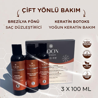 Yoon Keratin Hair Care Set - Sulfate-Free, Nourishing Treatment for Damaged Hair with Brazilian Blowout Straightening Effect Yoon Keratin Hair Care Set - Nourishing & Straightening Keratin hair care, Brazilian blowout hair straightening, Sulfate-free shampoo, Paraben-free hair products, Nourishing hair treatment, K-beauty hair care, Hair repair, Damaged hair care, Hair straightening treatment, Salon-quality hair care, Natural hair care products, Hair nourishment, Intensive hair care, Hair restoration