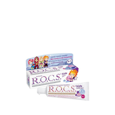 Rocs Kids Toothpaste for Children Aged 4-7, Balloon Rubber Flavor, 45g - Promotes Healthy Oral Hygiene for Kids