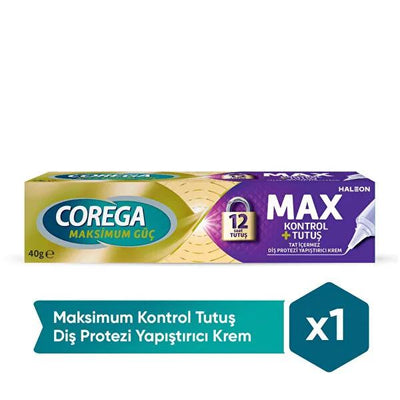 Corega Max Control Denture Adhesive Cream: Strong, Long-Lasting Hold & Prevents Food Trapping for Comfortable Denture We