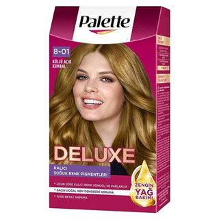 Palette Deluxe Hair Dye - Küllü Açık Kumral No: 8-01 - Long-Lasting Color & Nourishment Palette Deluxe Hair Dye - Long Lasting hair dye, hair color, Palette Deluxe, Küllü Açık Kumral, long-lasting hair color, hair nourishment, at-home hair coloring, vibrant color, 6-week color, natural oils, white coverage, cosmetic, beauty, hair care