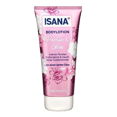 Isana Parfum & Glow Body Lotion: Hydrating Shea Butter, Floral Scent, Shimmering Vegan Lotion for Radiant, Soft Skin (6.