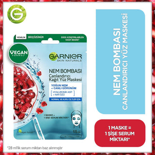 Garnier Moisturizing Face Mask with Pomegranate Extract & Hyaluronic Acid for Normal to Dry Skin - Intensive Hydration & Radiant Skin Garnier Moisturizing Face Mask - Hydrate & Radiate face mask, moisturizing face mask, sheet mask, Garnier face mask, pomegranate extract face mask, hyaluronic acid face mask, skincare, hydration, dry skin, normal skin, radiant skin, intensive hydration, skincare routine, beauty products, Garnier skincare, natural ingredients, skincare solutions