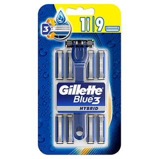 Gillette Men's Razors - Gillette Blue 3 Hybrid Razor with 9 Replacement Blades - Sensor3 Men's Shaving Kit