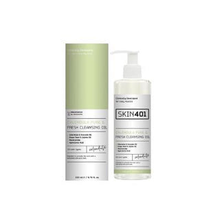 skin401 calendula pure cleansing oil 200ml bottle, close up of skin401 calendula cleansing oil texture, user applying skin401 cleansing oil on face Skin401 Calendula Pure Fresh Cleansing Oil - Gentle Cleanser | 200 ml Skin401 Calendula Cleansing Oil | 200 ml skin401, cleansing-oil, gentle-cleanser, skincare, beauty, calendula, oil-cleanser, hydrating, niacinamide, ai-generated