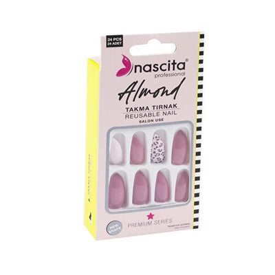 Nascita 24-Piece Almond Shape Leopard Print Pink Artificial Nails - Fake Nail Tips for Fashion & Nail Art