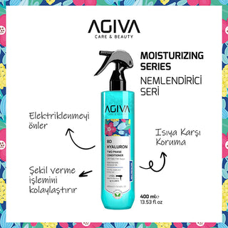 Agiva 8D Hyaluron Hair Moisturizing Spray: Heat Protectant, Shine & Easy Comb - Hydrating Hyaluronic Acid, Almond Oil Leave-In Conditioner Agiva Hyaluron Hair Spray: Moisturize, Protect, Shine hair moisturizing spray, heat protectant spray, hyaluronic acid hair spray, hair styling spray, easy comb hair spray, hair repair spray, hair shine spray, niacinamide hair, almond oil hair, leave in hair conditioner, hair spray, hair treatment, dry hair, damaged hair, hair hydration, hair care, styling product, hair h