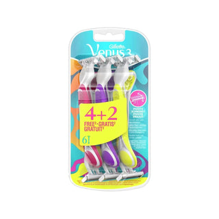 Gillette Disposable Razors for Women - Gillette Venus 3 Colorful Pack of 6 Razors Gillette Venus 3 Disposable Razors for Women - Pack of 6 Disposable Razors for Women, Gillette Venus 3, Women's Shaving Razors, Colorful Razors, Pack of 6 Razors, Women's Grooming, Shaving Essentials, Personal Care, Gillette, Venus 3 Technology, Convenient Shaving, Smooth Shave, Women's Hygiene